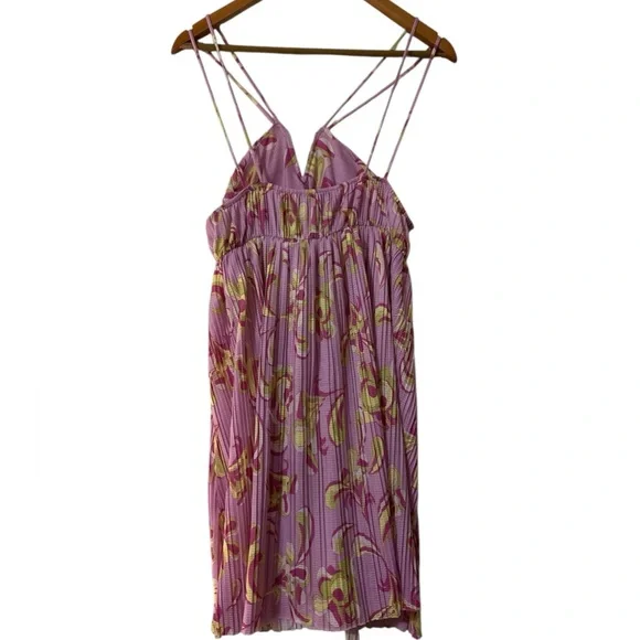 Zara Pink Floral Abstract Plissé Pleated Mini Dress Sz. Large - Picture 7 of 10